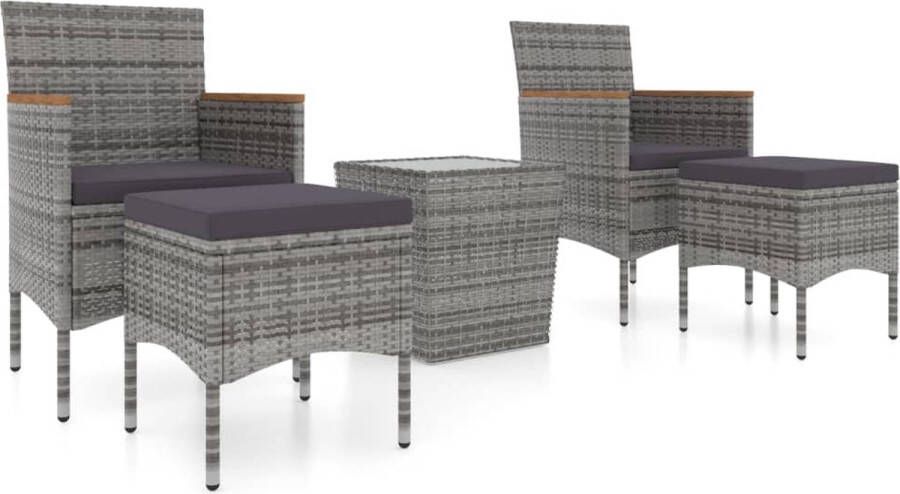 VidaXL 5-delige Bistroset poly rattan en gehard glas grijs