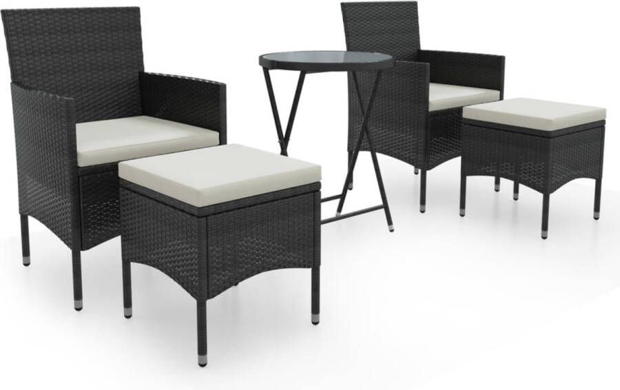 VidaXL 5-delige Bistroset poly rattan en gehard glas zwart