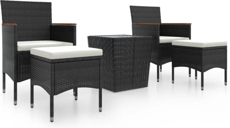VidaXL 5-delige Bistroset poly rattan en gehard glas zwart