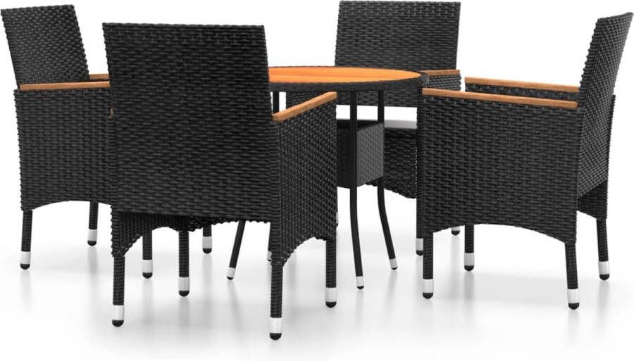 VidaXL 5-delige Bistroset poly rattan en massief hout zwart