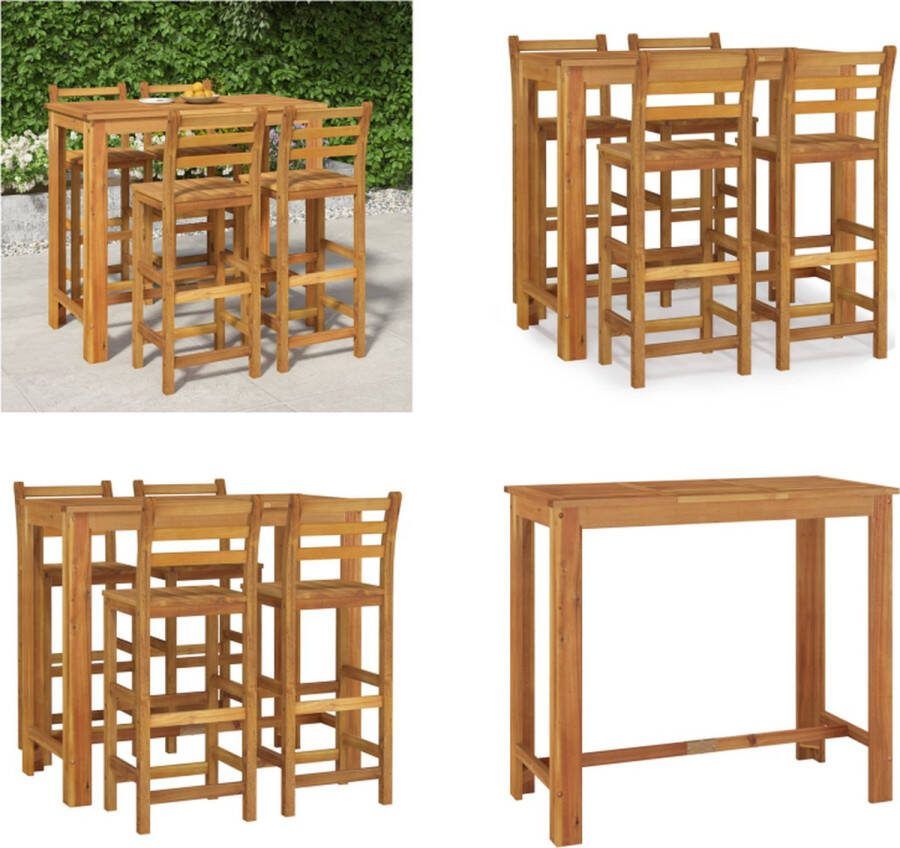 VidaXL 5-delige Eethoek massief acaciahout Bartafel Bartafels Statafel Hoge Tafel