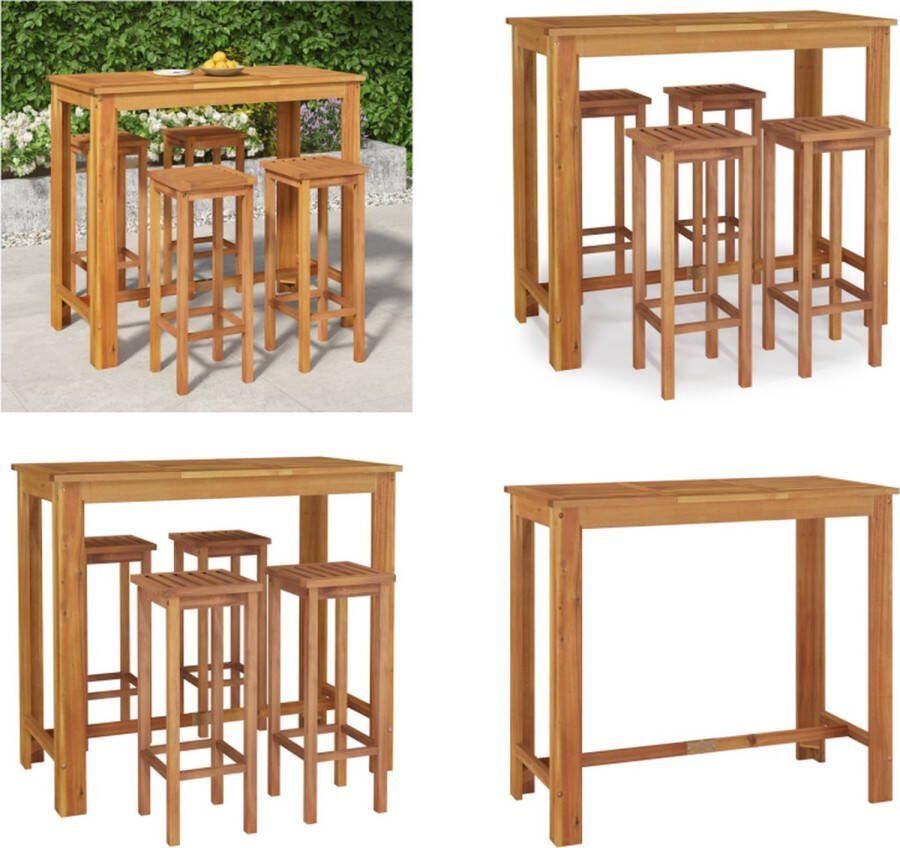 VidaXL 5-delige Eethoek massief acaciahout Bartafel Bartafels Statafel Hoge Tafel