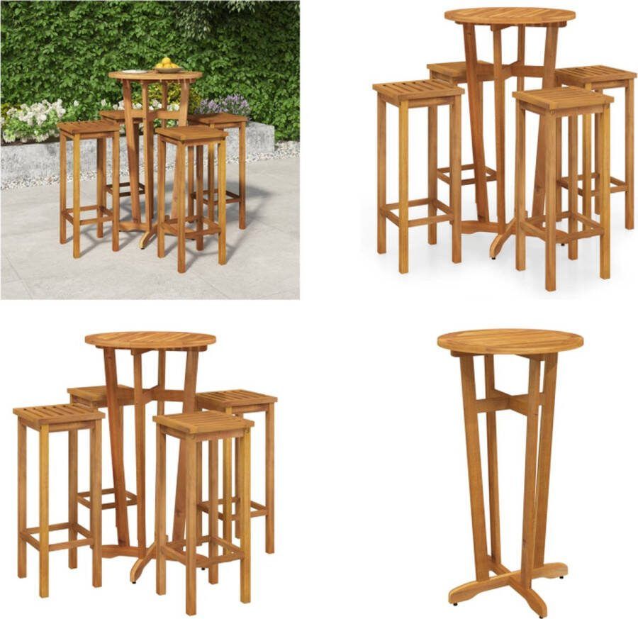 VidaXL 5-delige Eethoek massief acaciahout Bartafel Bartafels Statafel Hoge Tafel