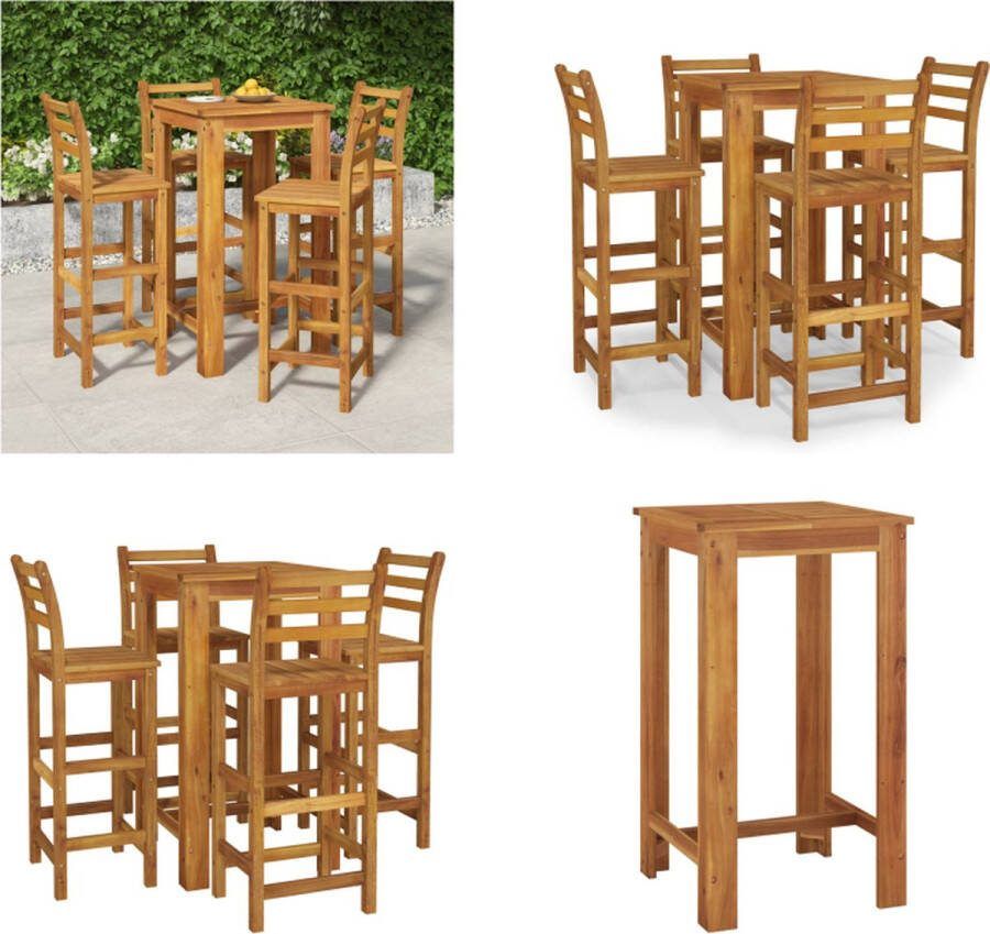 VidaXL 5-delige Eethoek massief acaciahout Bartafel Bartafels Statafel Hoge Tafel