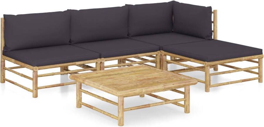 VidaXL -5-delige-Loungeset-met-donkergrijze-kussens-bamboe