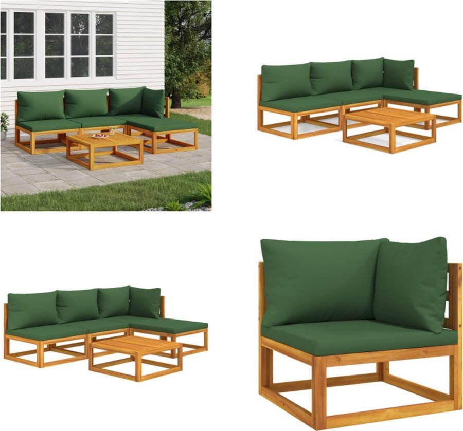 VidaXL 5-delige Loungeset met groene kussens massief hout Loungeset Loungesets Tuinset Loungeset Tuin