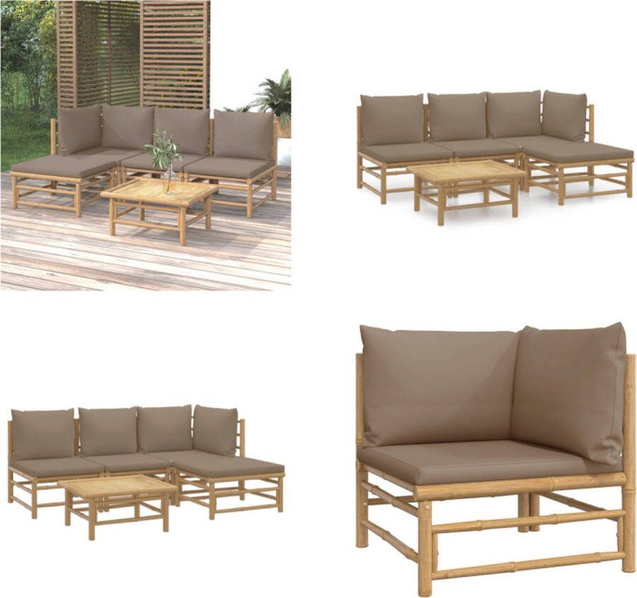 VidaXL 5-delige Loungeset met kussens bamboe taupe Loungeset Loungesets Tuinset Bamboe Loungeset