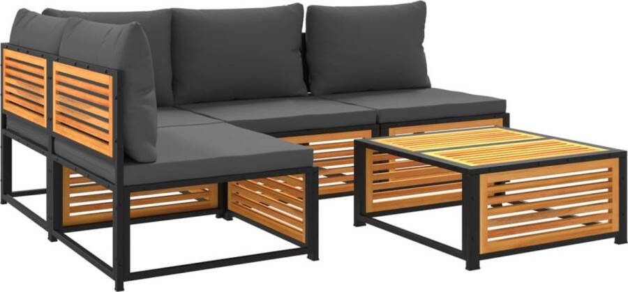VidaXL 5-delige Loungeset met kussens massief acaciahout