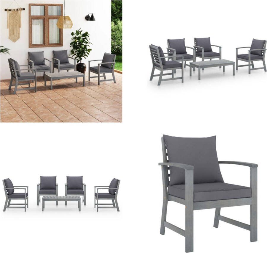 VidaXL 5-delige Loungeset met kussens massief acaciahout grijs Tuinset Tuinsets Loungeset Loungesets