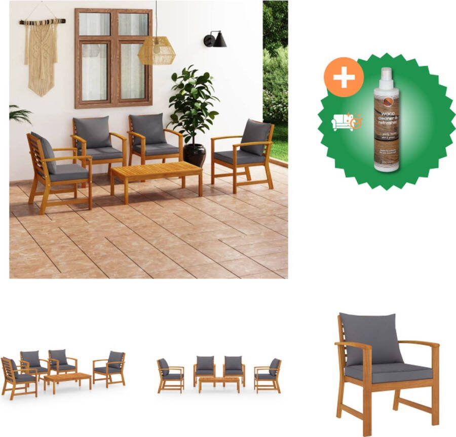VidaXL Loungeset Acaciahout Armstoelen tafel Donkergrijs kussen Afmetingen tafel- 100x50x33cm Afmetingen armstoel- 60.5x60.5x81cm Tuinset Inclusief Houtreiniger en verfrisser