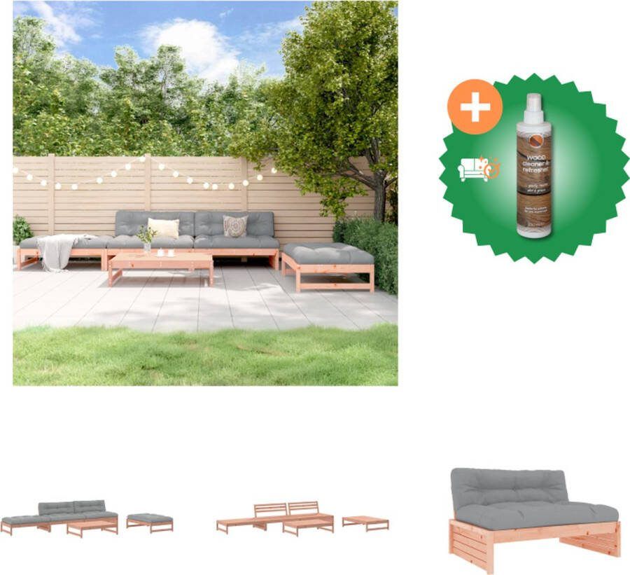 VidaXL Houten Loungeset Massief douglashout 2 x middenbank 3 x voetensteun salontafel 5 x zitkussen 2 x rugkussen Tuinset Inclusief Houtreiniger en verfrisser