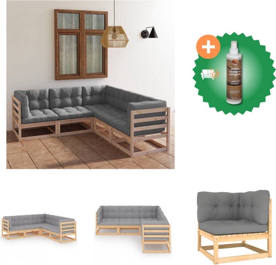 VidaXL Tuinset Massief Grenenhout Grijs 70 x 70 x 67 cm Inclusief 3 hoekbank 2 middenbank 5 zitkussen en 8 rug zijkussen Tuinset Inclusief Houtreiniger en verfrisser