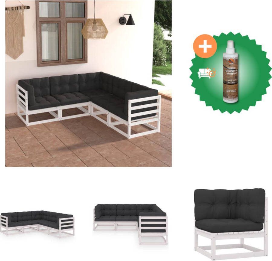 VidaXL Tuinset Grenenhout Wit 2 Middenbank 3 Hoekbank 70x70x67 cm 5 Zitkussen 8 Rug Zijkussen Tuinset Inclusief Houtreiniger en verfrisser