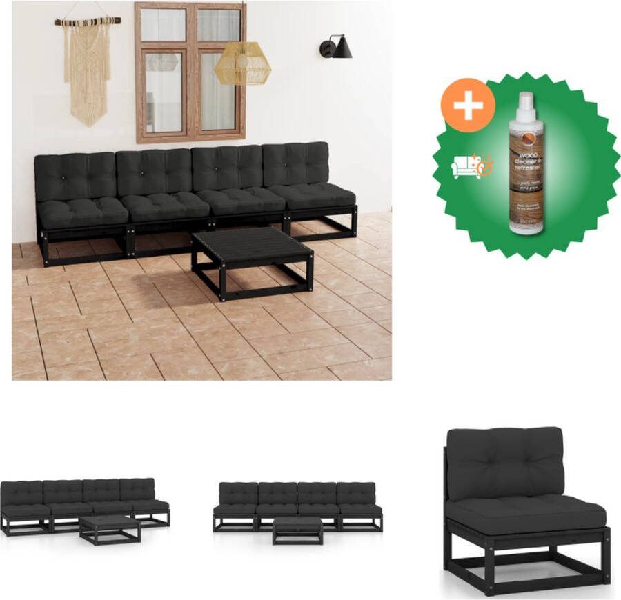 VidaXL Tuinset Grenenhout Zwart 70x70x67 cm 4x middenbank tafel zitkussen rugkussen Tuinset Inclusief Houtreiniger en verfrisser