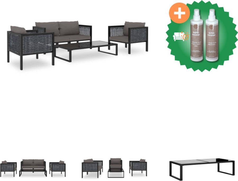 VidaXL Loungeset Poly Rattan Antraciet Zwart Modulair Ontwerp Weerbestendig Gehard Glas Lichtgewicht 8 zitkussens 4 rugkussens Tuinset Inclusief Onderhoudsset