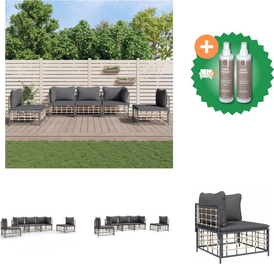 VidaXL 5 delige Loungeset met kussens poly rattan antracietkleurig Loungebank Inclusief Onderhoudsset
