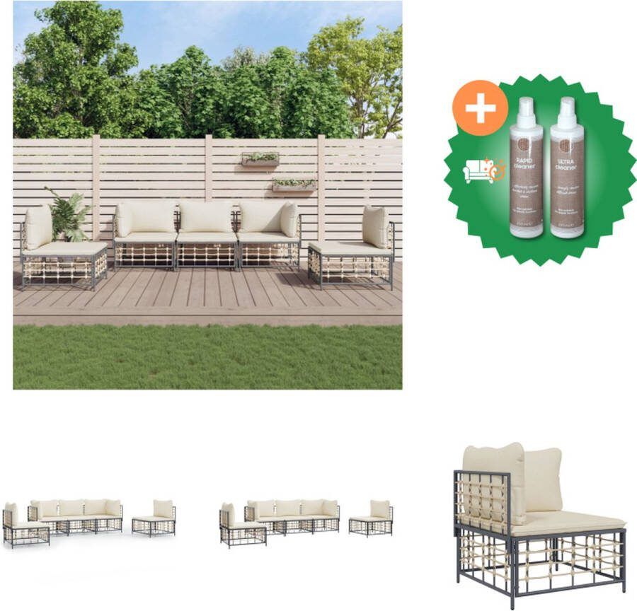 VidaXL Loungeset Antraciet Poly rattan Hoekbank 72x72x66 cm Middenbank 72x70x66 cm Inclusief kussen Loungebank Inclusief Onderhoudsset