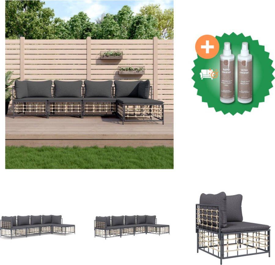 VidaXL 5 delige Loungeset met kussens poly rattan antracietkleurig Loungebank Inclusief Onderhoudsset