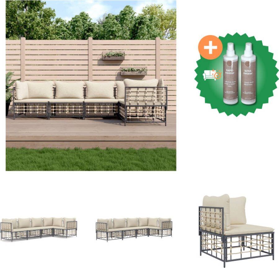 VidaXL Loungeset Poly Rattan Antraciet 72 x 72 x 66 cm Weerbestendig Loungebank Inclusief Onderhoudsset