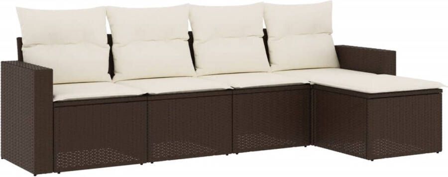 VidaXL 5-delige Loungeset met kussens poly rattan bruin