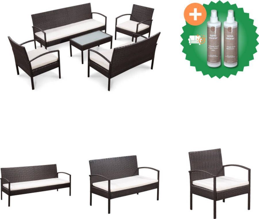 VidaXL Loungeset Poly Rattan 5-delig Bruin PE Rattan 155 x 58 x 72 cm Met Kussens Inclusief Salontafel Tuinset Inclusief Onderhoudsset
