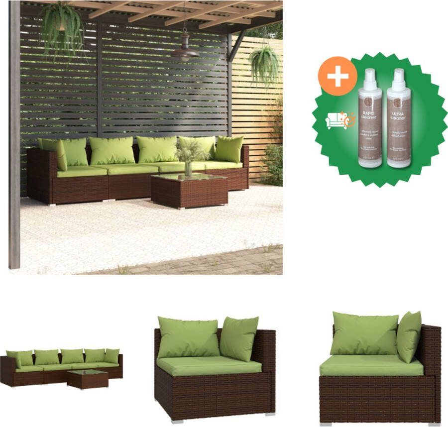 VidaXL Tuinset Poly Rattan Modulair Design Bruin PE-rattan Gepoedercoat staal Kunststof Stof Tafel Hoekbank Middenbank Zitkussen Rugkussen Montage vereist Levering bevat Tuinset Inclusief Onderhoudsset