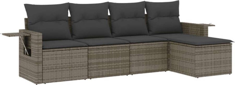 vidaXL 5-delige Loungeset met kussens poly rattan grijs