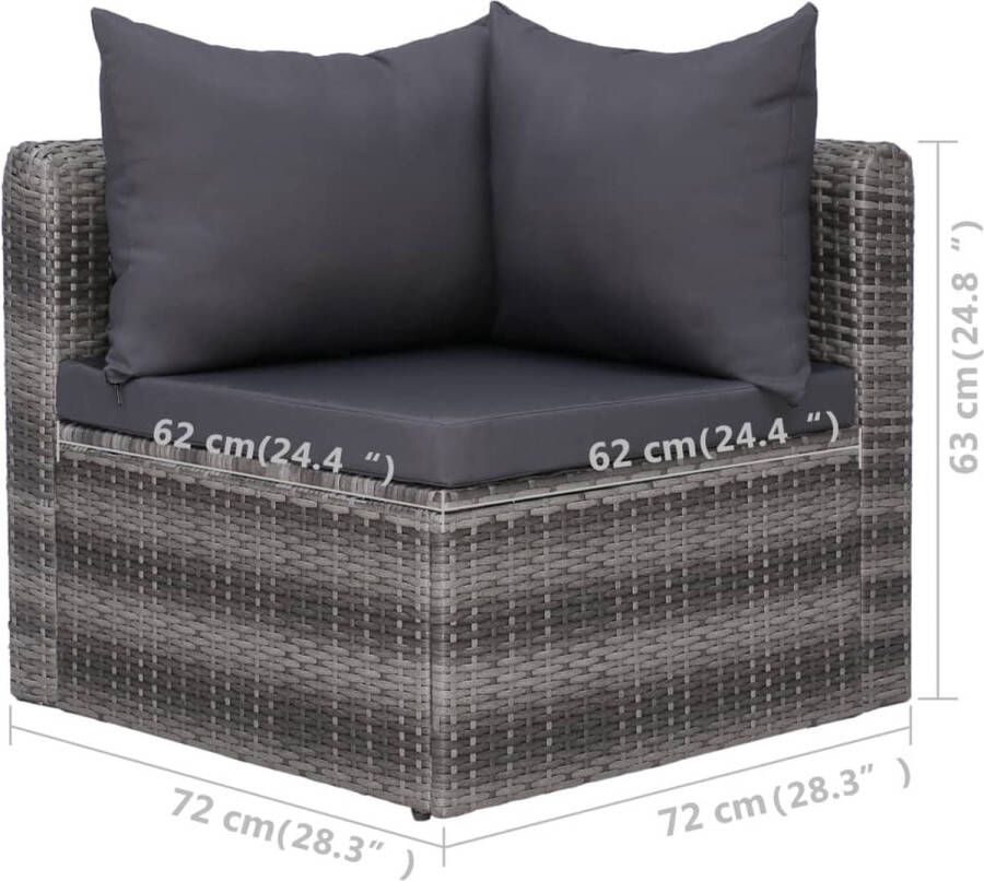 vidaXL 5-delige Loungeset met kussens poly rattan grijs