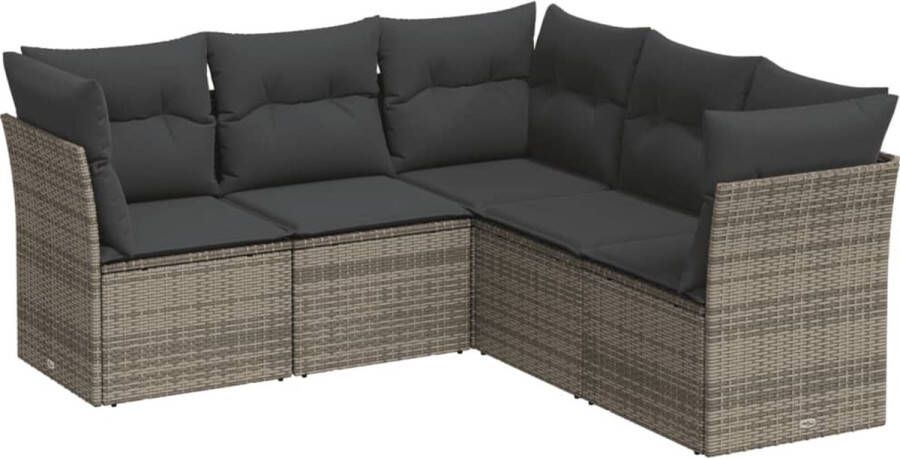 VidaXL 5-delige Loungeset met kussens poly rattan grijs