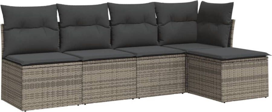 VidaXL 5-delige Loungeset met kussens poly rattan grijs