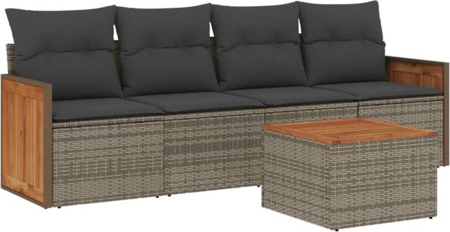 VidaXL 5-delige Loungeset met kussens poly rattan grijs