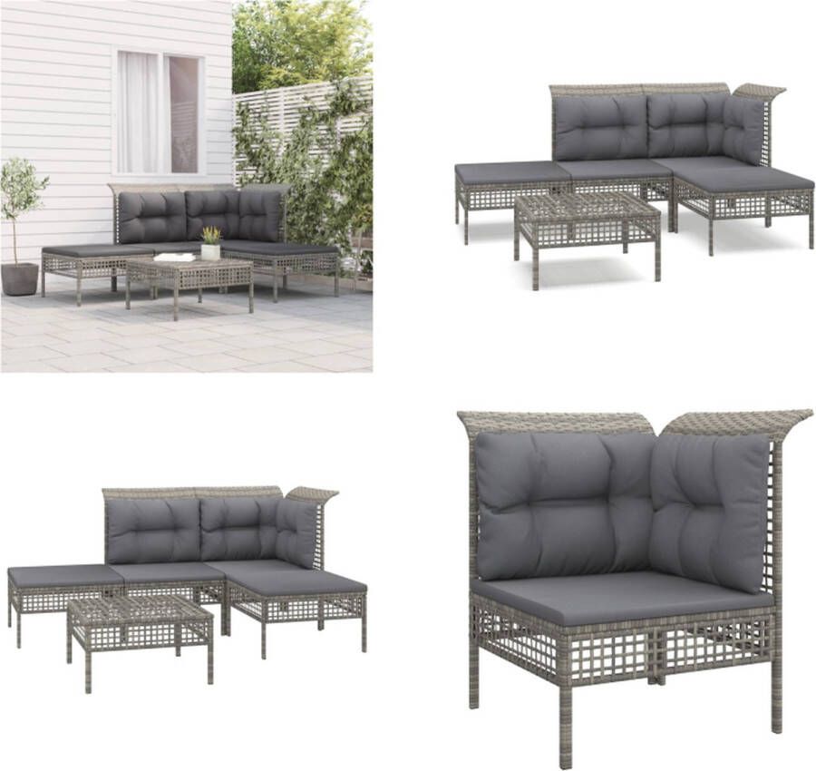 VidaXL 5-delige Loungeset met kussens poly rattan grijs Loungeset Loungesets Tuinset Tuinmeubelset