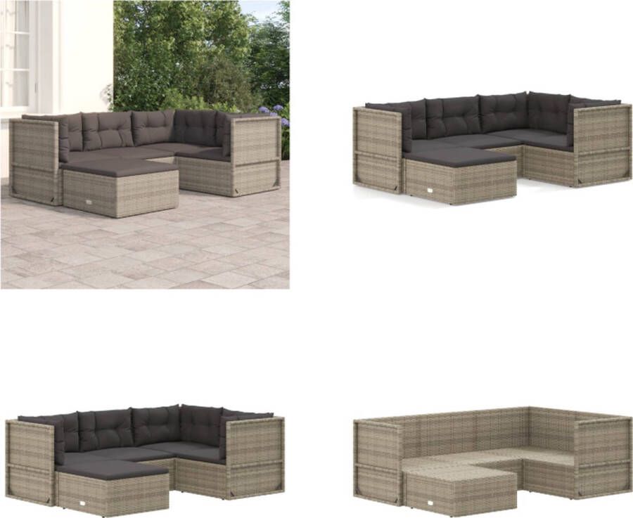 VidaXL 5-delige Loungeset met kussens poly rattan grijs Tuinset Loungeset Tuin Tuinlounge Loungebank Tuin