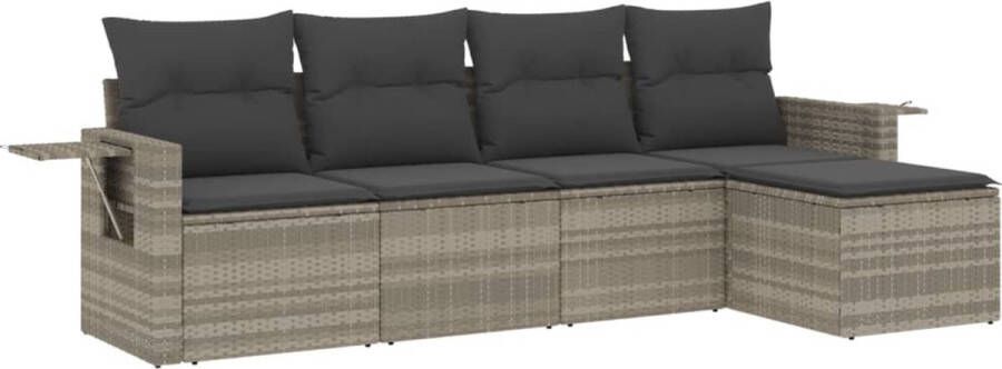VidaXL 5-delige Loungeset met kussens poly rattan lichtgrijs