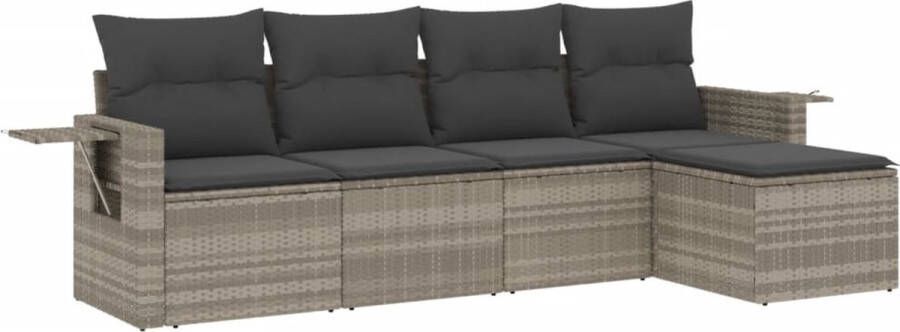 VidaXL 5-delige Loungeset met kussens poly rattan lichtgrijs