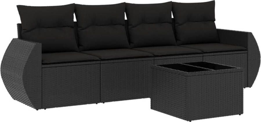 VidaXL 5-delige Loungeset met kussens poly rattan zwart