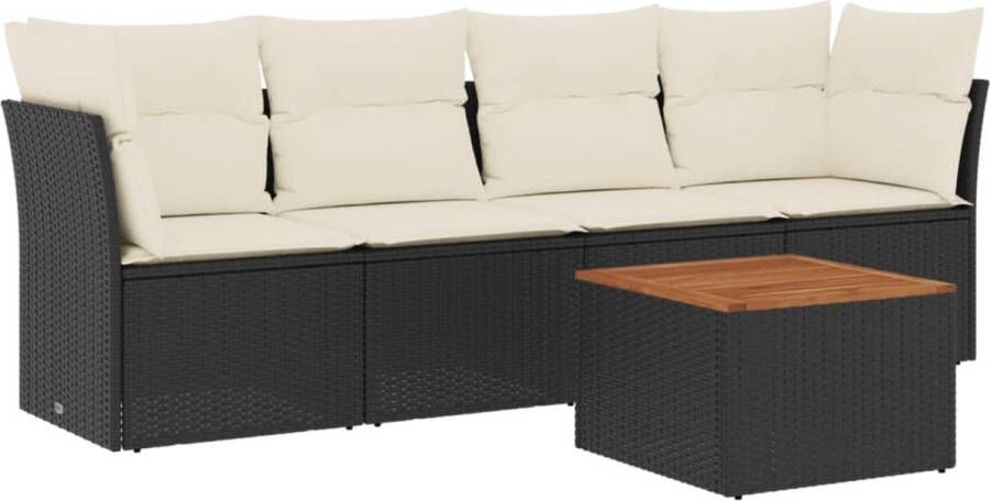 VidaXL 5-delige Loungeset met kussens poly rattan zwart