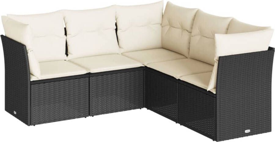 VidaXL 5-delige Loungeset met kussens poly rattan zwart