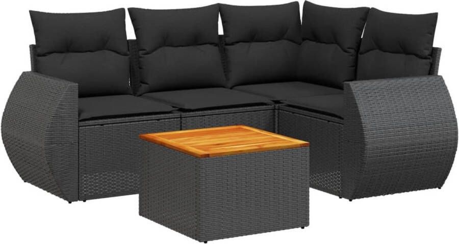 VidaXL 5-delige Loungeset met kussens poly rattan zwart