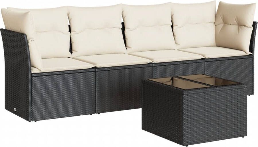 VidaXL 5-delige Loungeset met kussens poly rattan zwart
