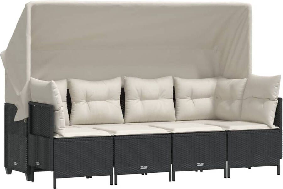 VidaXL 5-delige Loungeset met kussens poly rattan zwart