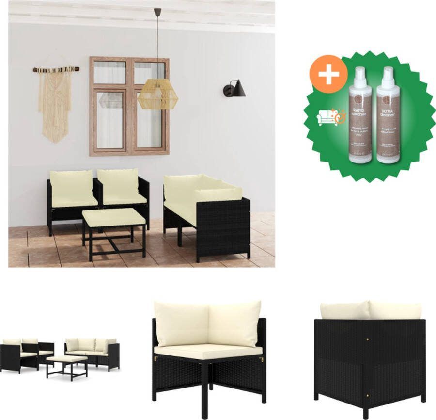 VidaXL Loungeset Poly Rattan Zwart Hoekbank Eenzitsbank Salontafel 60 x 60 cm Comfortabele kussens Tuinset Inclusief Onderhoudsset