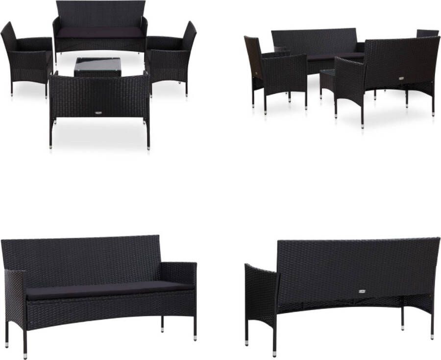 VidaXL 5-delige Loungeset met kussens poly rattan zwart Tuinset Tuinsets Bankset Banksets