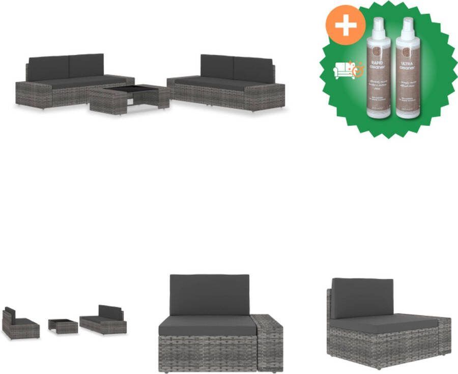 VidaXL Loungeset Poly Rattan Grijs Antraciet Hoekbank 78.5x65.5x52cm Salontafel 90x50x26cm Incl Kussens Montage vereist Tuinset Inclusief Onderhoudsset
