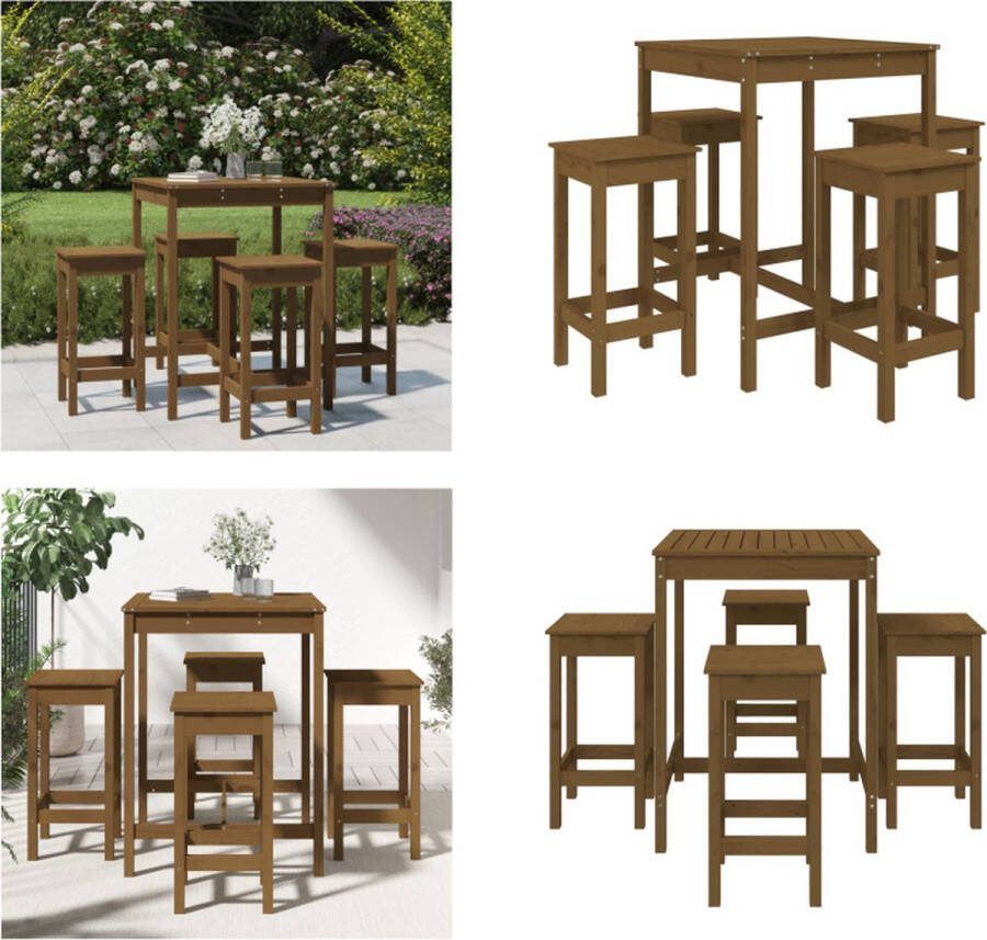 VidaXL 5-delige Tuinbarset massief grenenhout honingbruin Barset Barsets Tuinmeubelset Tuinset
