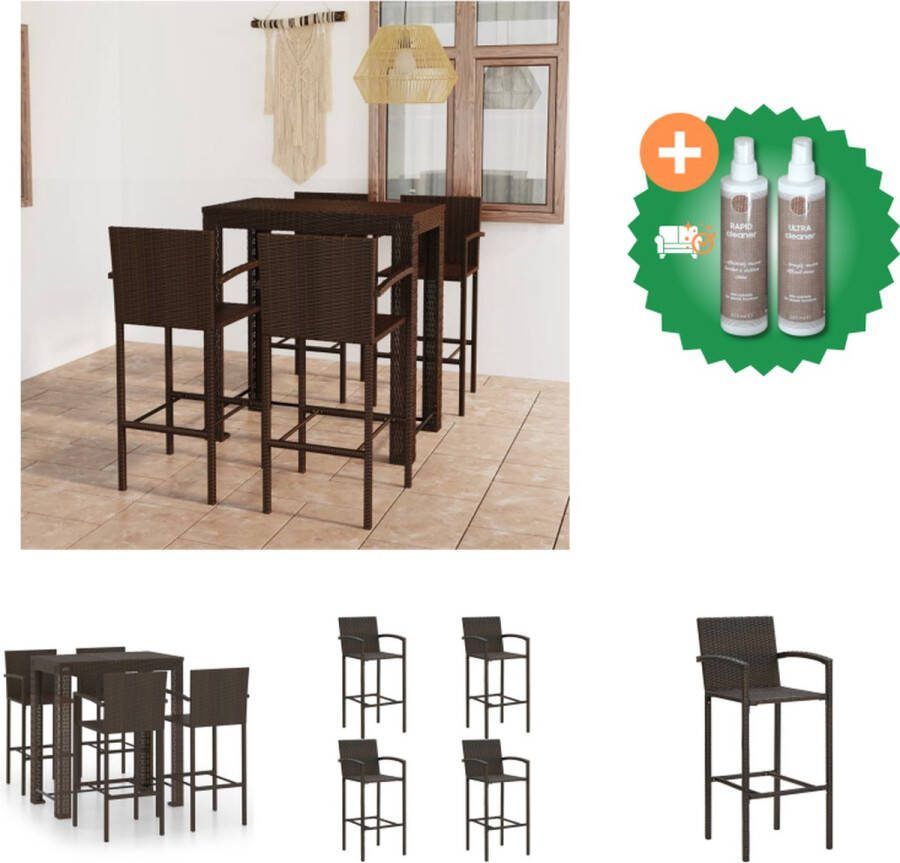 VidaXL Barset name Bartafel 100x60.5x110.5 cm Stoel 52x56x118 cm Bruin PE-rattan en gepoedercoat staal Tuinset Inclusief Onderhoudsset