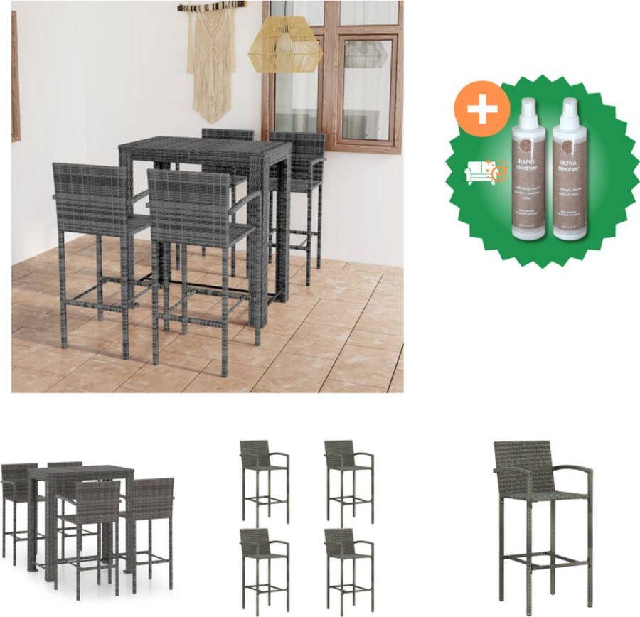 VidaXL Barset Grijs PE-rattan en gepoedercoat staal 100 x 60.5 x 110.5 cm 4 x barkruk Tuinset Inclusief Onderhoudsset