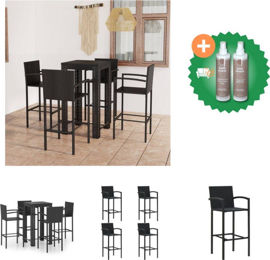 VidaXL Barset s Barset 60.5 x 60.5 x 110.5 cm zwart PE-rattan en gepoedercoat staal Montage vereist 1 bartafel 4 barkruk Tuinset Inclusief Onderhoudsset