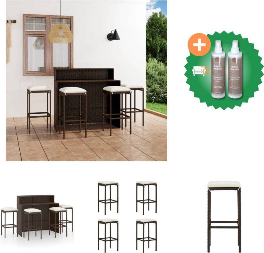 VidaXL Barset Buitentuin 120x55x110 cm Bruin 4 barkrukken PE-rattan Tuinset Inclusief Onderhoudsset