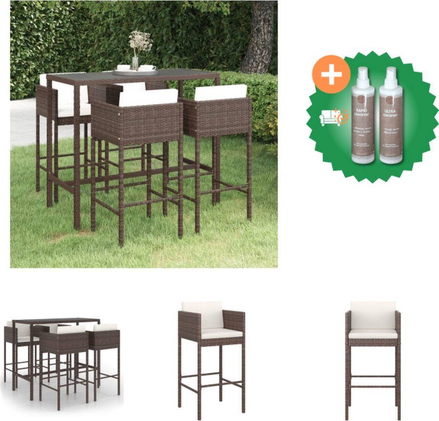 VidaXL Tuinbarset PE rattan bruin 130 x 60 x 110 cm Inclusief tafel 4 barkrukken 4 zitkussens en 4 rugkussens Tuinset Inclusief Onderhoudsset